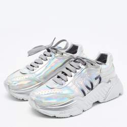 Pre Owned Dolce & Gabbana Silver Iridescent Leather Daymaster Sneakers Size 37