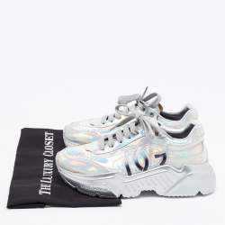 Pre Owned Dolce & Gabbana Silver Iridescent Leather Daymaster Sneakers Size 37