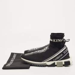 Pre Owned Dolce & Gabbana Black/White Logo Print Knit Fabric Sorrento Sneakers Size 44