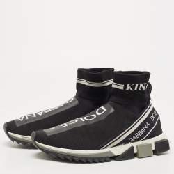 Pre Owned Dolce & Gabbana Black/White Logo Print Knit Fabric Sorrento Sneakers Size 44