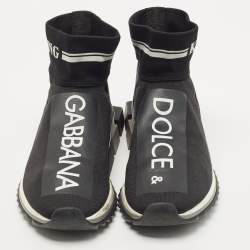 Pre Owned Dolce & Gabbana Black/White Logo Print Knit Fabric Sorrento Sneakers Size 44