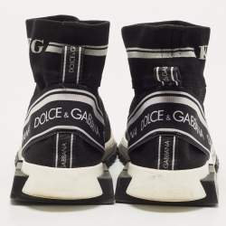 Pre Owned Dolce & Gabbana Black/White Logo Print Knit Fabric Sorrento Sneakers Size 44