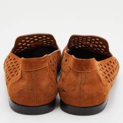 Pre Owned Dolce & Gabbana Brown/Yellow Perforeted Suede and Leather Tassel Smoking Slippers Size 43