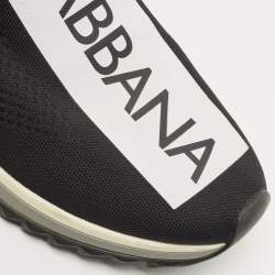 Pre Owned Dolce & Gabbana Black/White Logo Print Knit Fabric Sorrento Slip On Sneakers Size 46