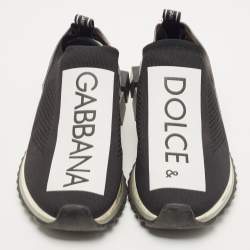 Pre Owned Dolce & Gabbana Black/White Logo Print Knit Fabric Sorrento Slip On Sneakers Size 46