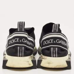 Pre Owned Dolce & Gabbana Black/White Logo Print Knit Fabric Sorrento Slip On Sneakers Size 46