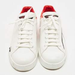 Dolce & Gabbana White/Red Leather and Patent Logo Print Portofino Sneakers Size 44