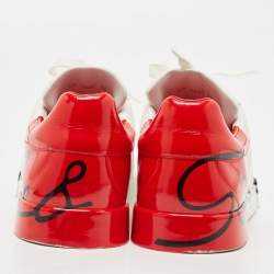 Dolce & Gabbana White/Red Leather and Patent Logo Print Portofino Sneakers Size 44