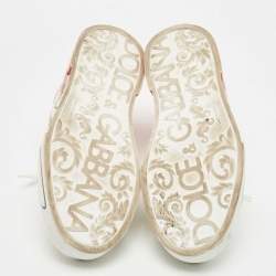 Dolce & Gabbana White/Red Leather and Patent Logo Print Portofino Sneakers Size 44