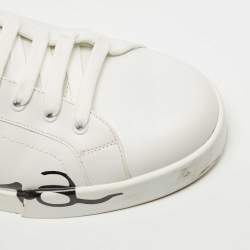 Dolce & Gabbana White/Red Leather and Patent Logo Print Portofino Sneakers Size 44