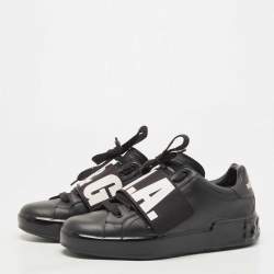 Pre Owned Dolce & Gabbana Black Leather Elastic Logo Low Top Sneakers Size 40
