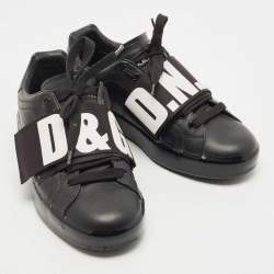 Pre Owned Dolce & Gabbana Black Leather Elastic Logo Low Top Sneakers Size 40