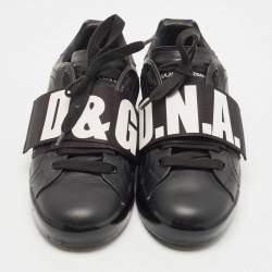 Pre Owned Dolce & Gabbana Black Leather Elastic Logo Low Top Sneakers Size 40