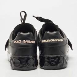 Pre Owned Dolce & Gabbana Black Leather Elastic Logo Low Top Sneakers Size 40