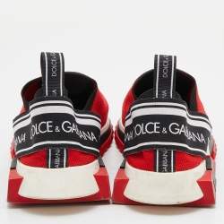 Pre Owned Dolce & Gabbana Red Fabric Graffiti Logo Sorrento Slip On Sneakers Size 45