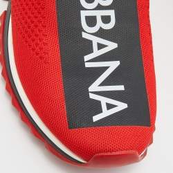 Pre Owned Dolce & Gabbana Red Fabric Graffiti Logo Sorrento Slip On Sneakers Size 45