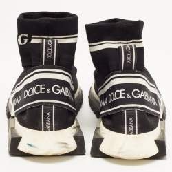 Pre Owned Dolce & Gabbana Black Logo Print Knit Fabric Sorrento High Top Sneakers Size 42
