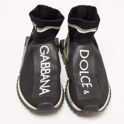 Pre Owned Dolce & Gabbana Black Logo Print Knit Fabric Sorrento High Top Sneakers Size 42