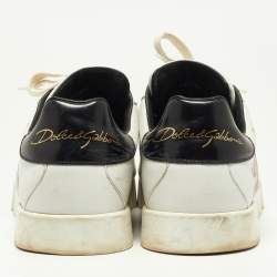Pre Owned Dolce & Gabbana White Leather King And Queen Print Portofino Sneakers Size 42