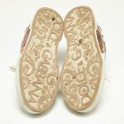 Pre Owned Dolce & Gabbana White Leather King And Queen Print Portofino Sneakers Size 42