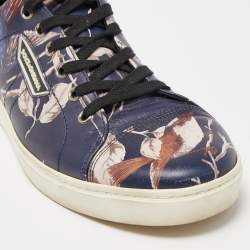 Pre Owned Dolce & Gabbana Navy Blue/Black Floral Print Leather Low Top Sneakers Size 41.5