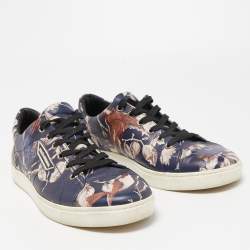 Pre Owned Dolce & Gabbana Navy Blue/Black Floral Print Leather Low Top Sneakers Size 41.5