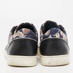 Pre Owned Dolce & Gabbana Navy Blue/Black Floral Print Leather Low Top Sneakers Size 41.5