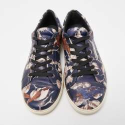 Pre Owned Dolce & Gabbana Navy Blue/Black Floral Print Leather Low Top Sneakers Size 41.5