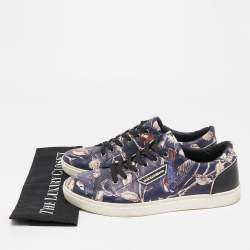 Pre Owned Dolce & Gabbana Navy Blue/Black Floral Print Leather Low Top Sneakers Size 41.5