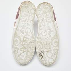 Dolce & Gabbana White/Dark Red Leather Crown Print Portofino Sneakers Size 43