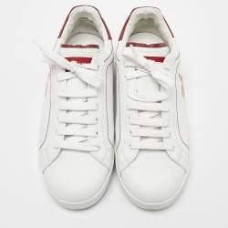 Dolce & Gabbana White/Dark Red Leather Crown Print Portofino Sneakers Size 43