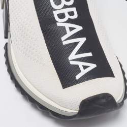 Pre Owned Dolce & Gabbana White/Black Fabric Sorrento Logo Print Slip On Sneakers Size 42