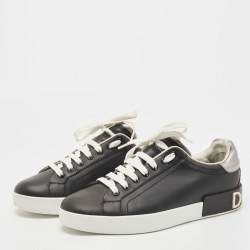 مملوكة مسبقًا حذاء رياضي دولتشي أند غابانا بورتوفينو ترينر جلد رصاصي/أسود مقاس 41