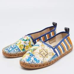 Dolce & Gabbana Multicolor Canvas and Leather Espadrilles Size 42