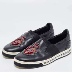 Dolce & Gabbana Black Leather Slip On Sneakers Size 41