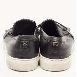 Pre Owned Dolce & Gabbana Black Leather Fringe Slip On Sneakers Size 41.5