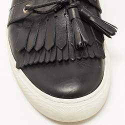 Pre Owned Dolce & Gabbana Black Leather Fringe Slip On Sneakers Size 41.5