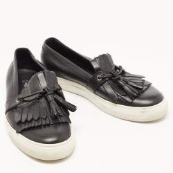 Pre Owned Dolce & Gabbana Black Leather Fringe Slip On Sneakers Size 41.5