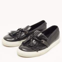 Pre Owned Dolce & Gabbana Black Leather Fringe Slip On Sneakers Size 41.5