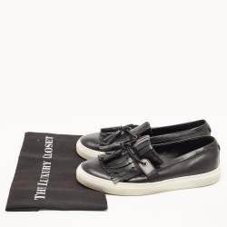 Pre Owned Dolce & Gabbana Black Leather Fringe Slip On Sneakers Size 41.5