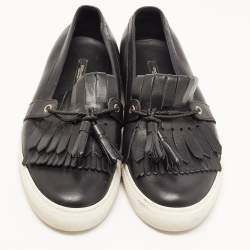 Pre Owned Dolce & Gabbana Black Leather Fringe Slip On Sneakers Size 41.5