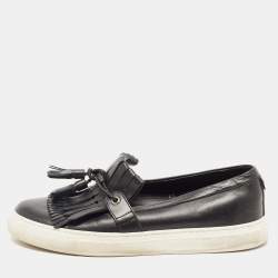 Pre Owned Dolce & Gabbana Black Leather Fringe Slip On Sneakers Size 41.5