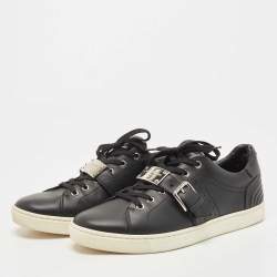 Pre Owned Dolce & Gabbana Black Leather Whipstitch Trim Sneakers Size 41.5