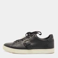 Pre Owned Dolce & Gabbana Black Leather Whipstitch Trim Sneakers Size 41.5