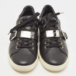 Pre Owned Dolce & Gabbana Black Leather Whipstitch Trim Sneakers Size 41.5