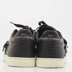 Pre Owned Dolce & Gabbana Black Leather Whipstitch Trim Sneakers Size 41.5