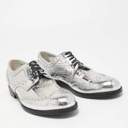 Pre Owned Dolce & Gabbana Silver Leather Disco Derby Brogues Size 38