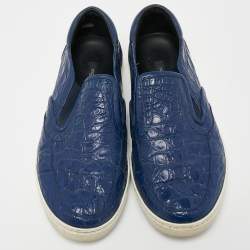 مملوكة مسبقًا Dolce & Gabbana Navy Blue  Alligator Leather Slip On Sneakers Size 41.5