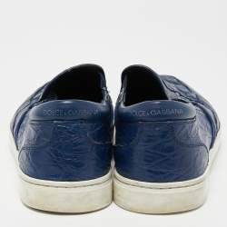 مملوكة مسبقًا Dolce & Gabbana Navy Blue  Alligator Leather Slip On Sneakers Size 41.5
