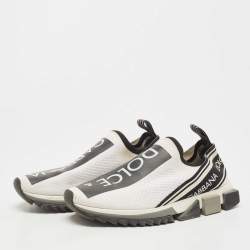 Pre Owned Dolce & Gabbana White/Black Logo Print Knit Fabric Sorrento Sneakers Size 41.5 